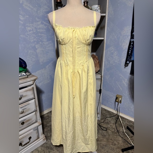 Marthea Yellow Corset Midi Dress Bustier Sundress Cottagecore XS NWT - Picture 4 of 13